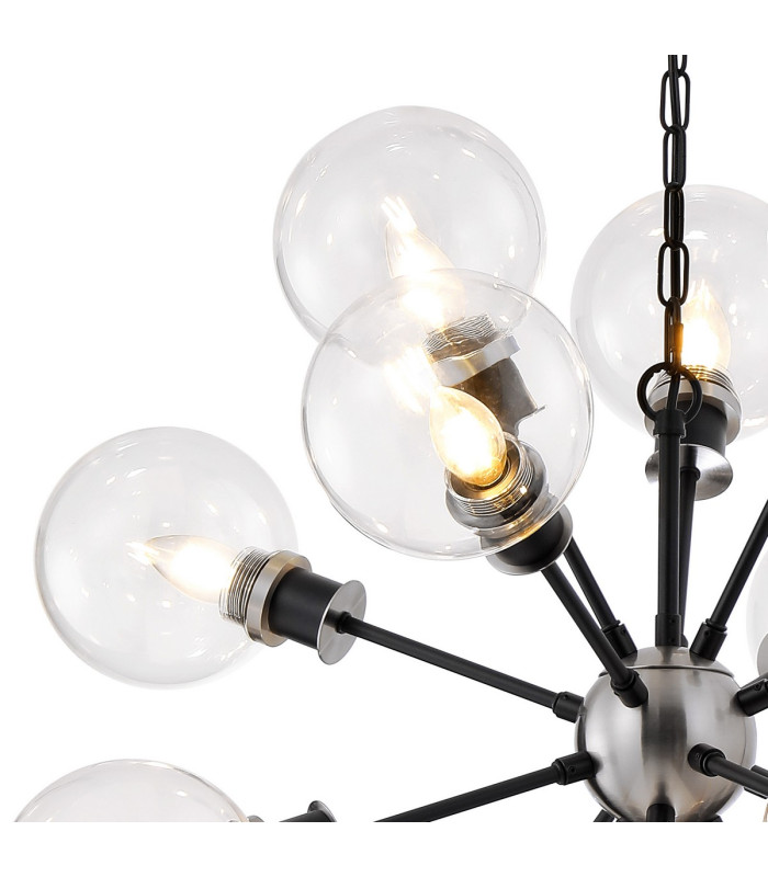 Placid 78cm Pendant 14 Light E14 15cm Round Glass Shade Satin Nickel Clear & Satin Black-6