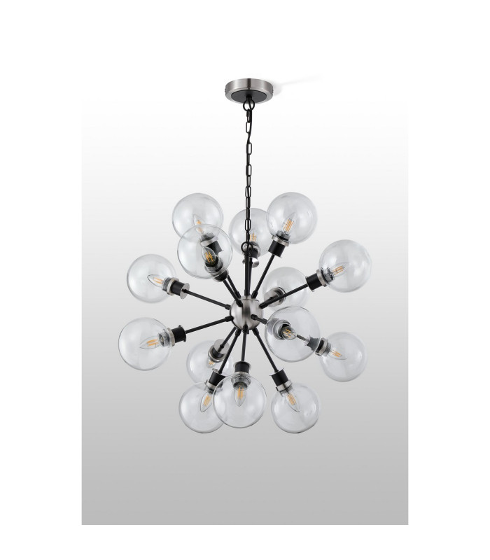 Placid 78cm Pendant 14 Light E14 15cm Round Glass Shade Satin Nickel Clear & Satin Black-8