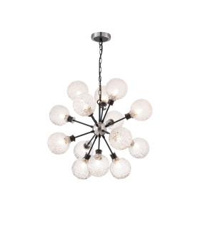 Placid 78cm Pendant 14 Light E14 15cm Round Textured Crumple Glass Shade Satin Nickel Clear & Satin Black-1