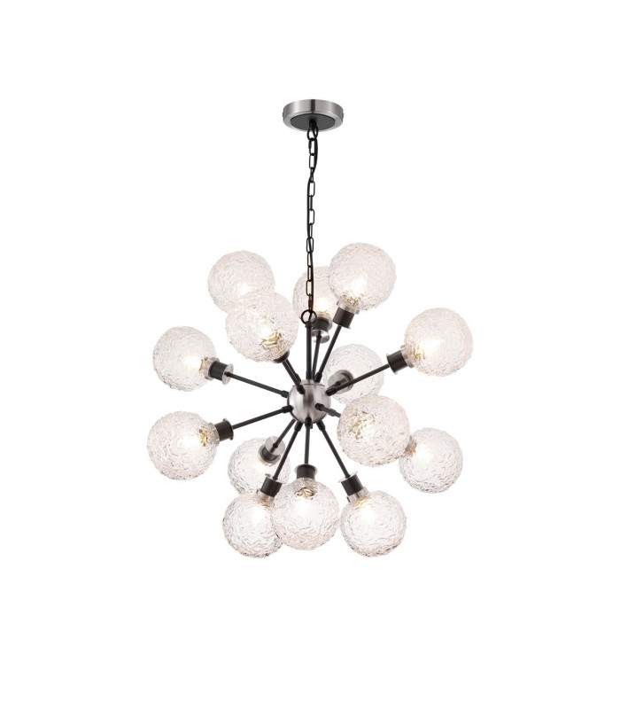 Placid 78cm Pendant 14 Light E14 15cm Round Textured Crumple Glass Shade Satin Nickel Clear & Satin Black-1
