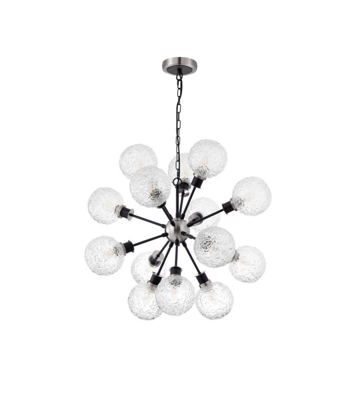 Placid 78cm Pendant 14 Light E14 15cm Round Textured Crumple Glass Shade Satin Nickel Clear & Satin Black-3