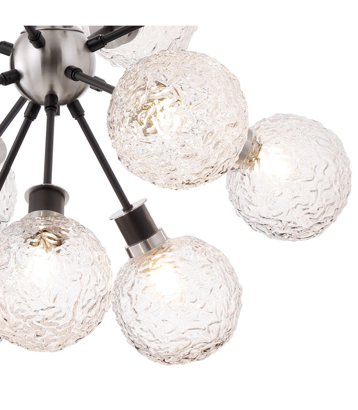 Placid 78cm Pendant 14 Light E14 15cm Round Textured Crumple Glass Shade Satin Nickel Clear & Satin Black-6