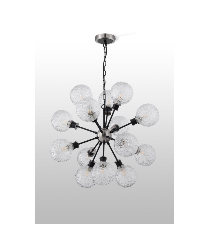 Placid 78cm Pendant 14 Light E14 15cm Round Textured Crumple Glass Shade Satin Nickel Clear & Satin Black-7