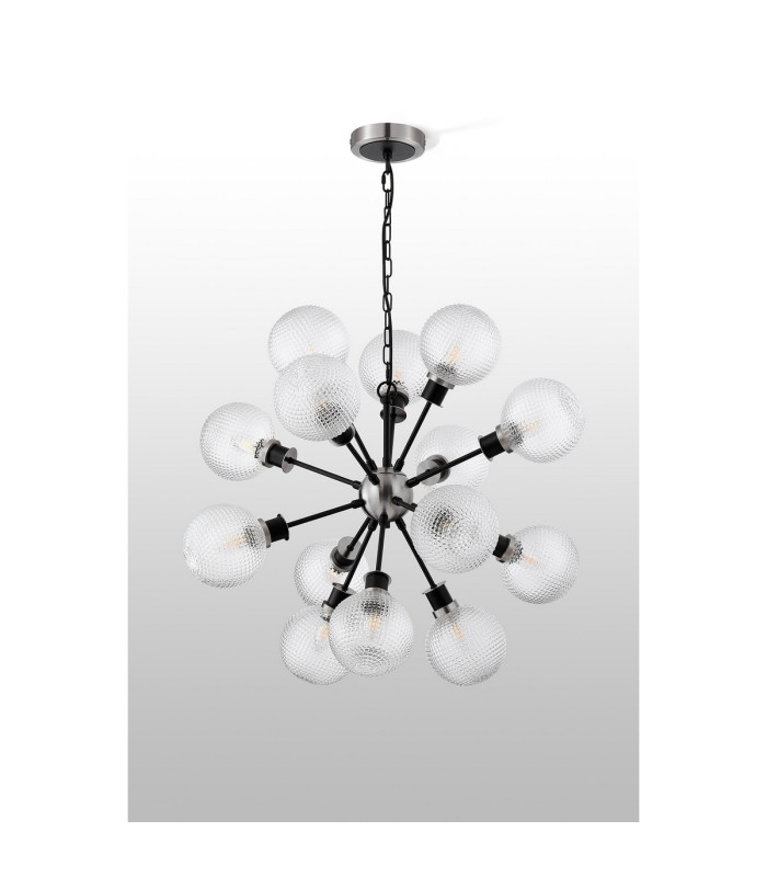 Placid 78cm Pendant 14 Light E14 15cm Round Textured Diamond Pattern Glass Shade Satin Nickel Clear & Satin Black-8