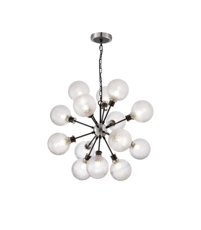 Placid 78cm Pendant 14 Light E14 15cm Round Dimpled Glass Shade Satin Nickel Clear & Satin Black-1