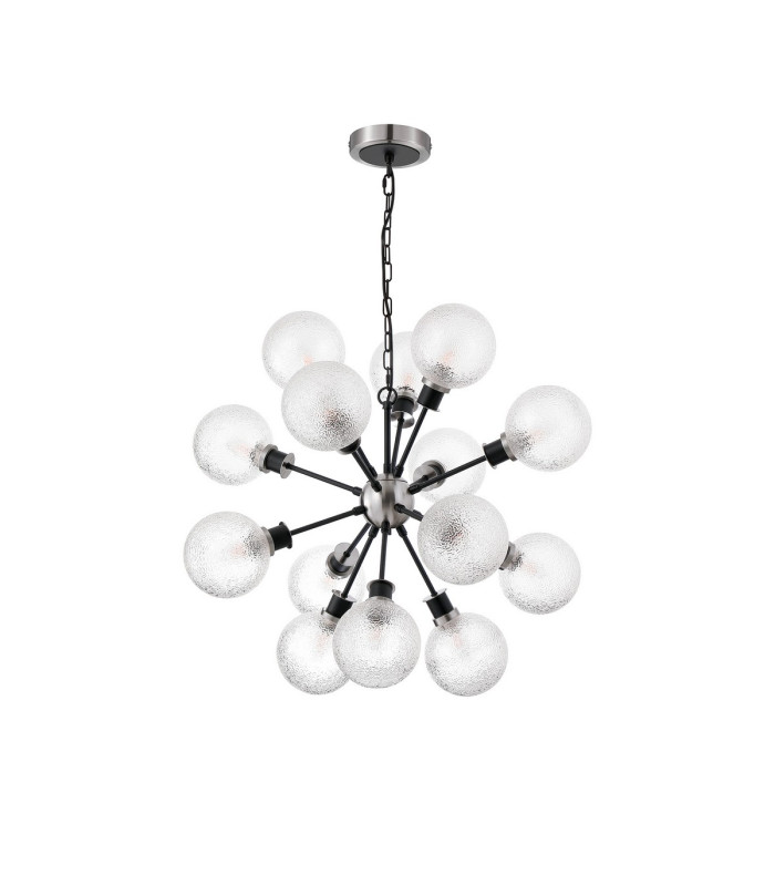 Placid 78cm Pendant 14 Light E14 15cm Round Dimpled Glass Shade Satin Nickel Clear & Satin Black-4