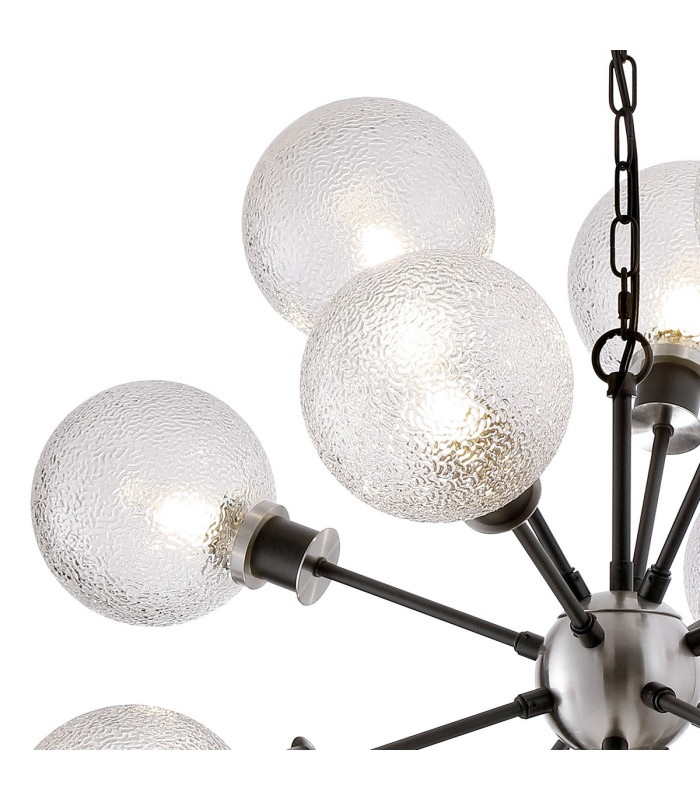 Placid 78cm Pendant 14 Light E14 15cm Round Dimpled Glass Shade Satin Nickel Clear & Satin Black-6
