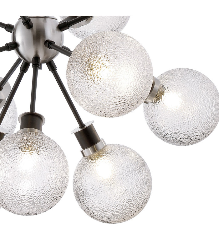 Placid 78cm Pendant 14 Light E14 15cm Round Dimpled Glass Shade Satin Nickel Clear & Satin Black-7