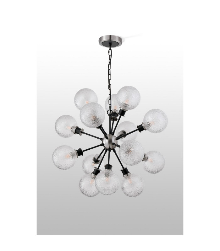 Placid 78cm Pendant 14 Light E14 15cm Round Dimpled Glass Shade Satin Nickel Clear & Satin Black-8