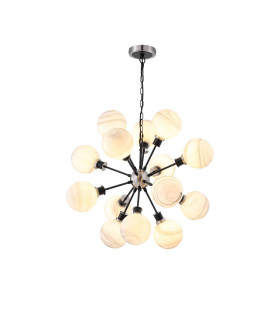 Placid 78cm Pendant 14 Light E14 15cm Round White & Grey Marble Effect Glass Shade Satin Nickel & Satin Black Framework-1
