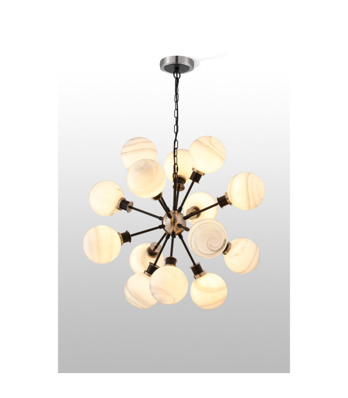 Placid 78cm Pendant 14 Light E14 15cm Round White & Grey Marble Effect Glass Shade Satin Nickel & Satin Black Framework-3