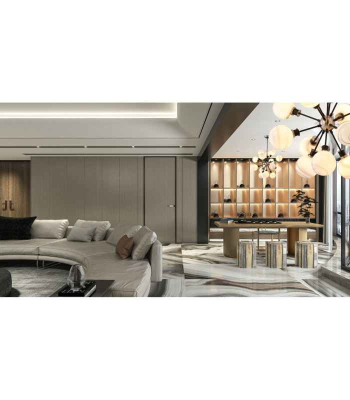 Placid 78cm Pendant 14 Light E14 15cm Round White & Grey Marble Effect Glass Shade Satin Nickel & Satin Black Framework-4