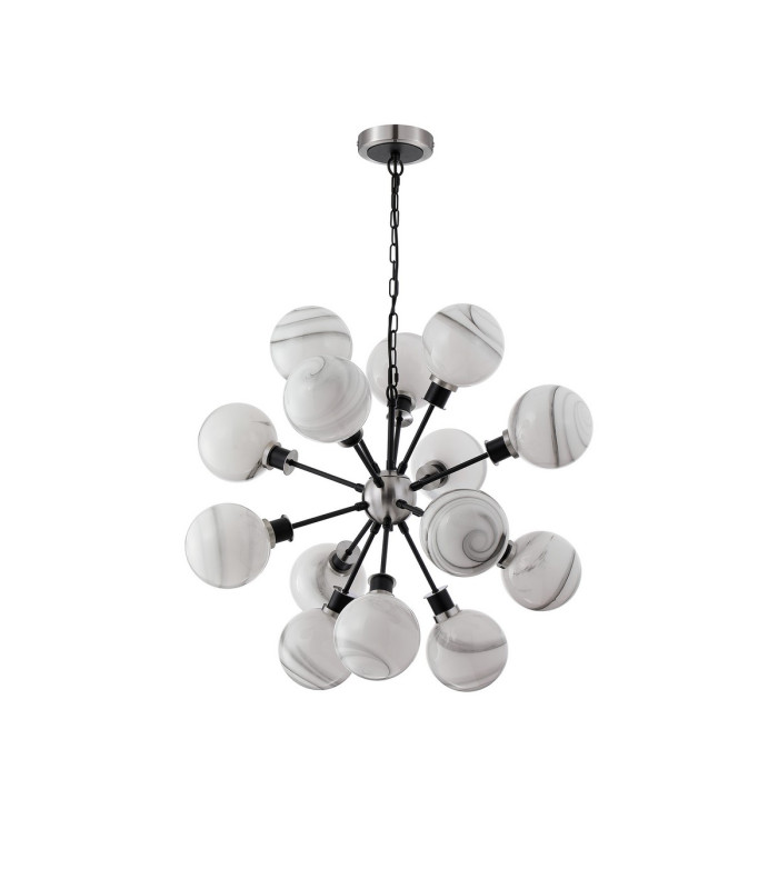 Placid 78cm Pendant 14 Light E14 15cm Round White & Grey Marble Effect Glass Shade Satin Nickel & Satin Black Framework-5