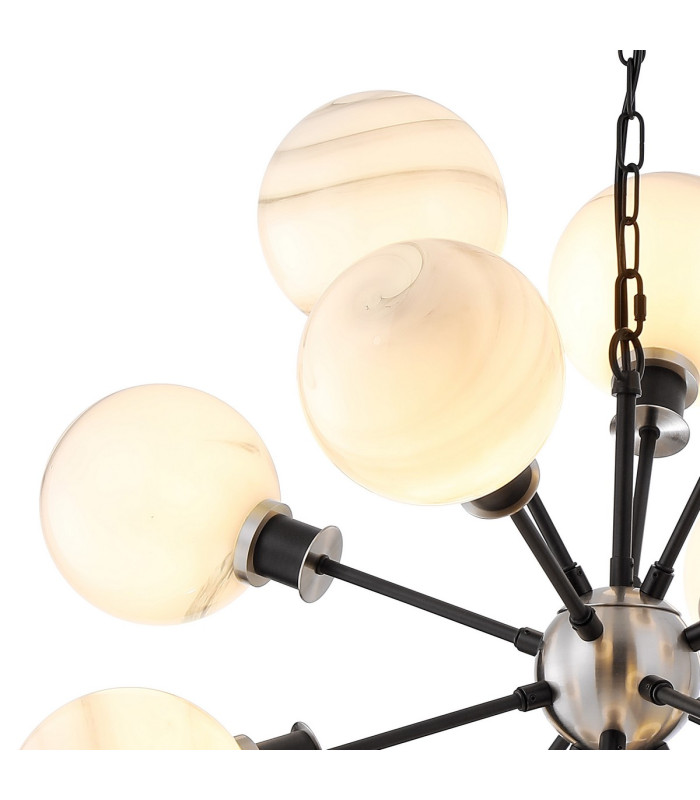 Placid 78cm Pendant 14 Light E14 15cm Round White & Grey Marble Effect Glass Shade Satin Nickel & Satin Black Framework-7