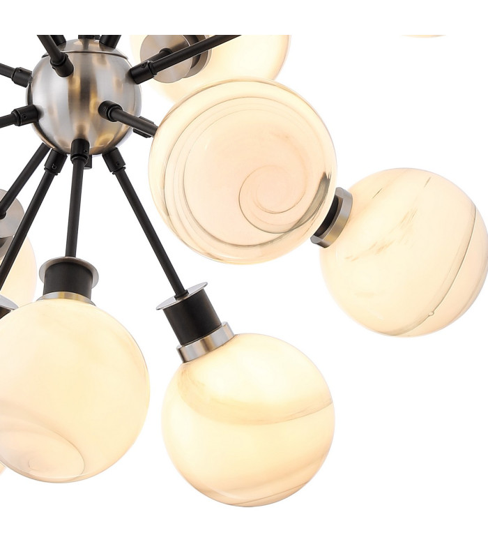 Placid 78cm Pendant 14 Light E14 15cm Round White & Grey Marble Effect Glass Shade Satin Nickel & Satin Black Framework-8