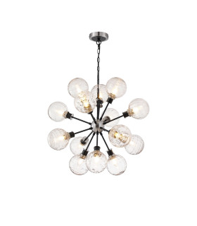 Placid 78cm Pendant 14 Light E14 15cm Round Textured Melting Glass Shade Satin Nickel Clear & Satin Black-1