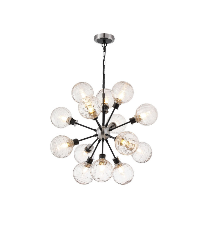 Placid 78cm Pendant 14 Light E14 15cm Round Textured Melting Glass Shade Satin Nickel Clear & Satin Black-1