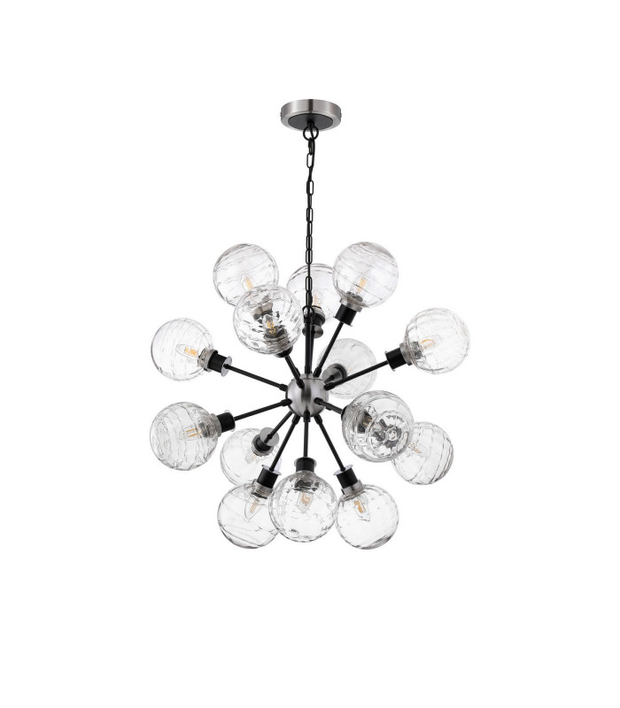 Placid 78cm Pendant 14 Light E14 15cm Round Textured Melting Glass Shade Satin Nickel Clear & Satin Black-4