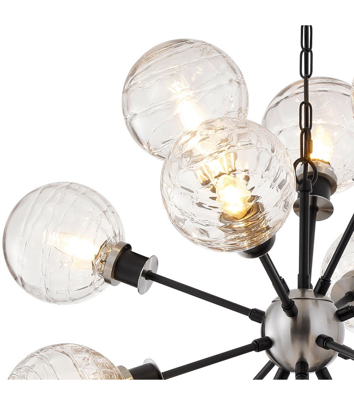 Placid 78cm Pendant 14 Light E14 15cm Round Textured Melting Glass Shade Satin Nickel Clear & Satin Black-6