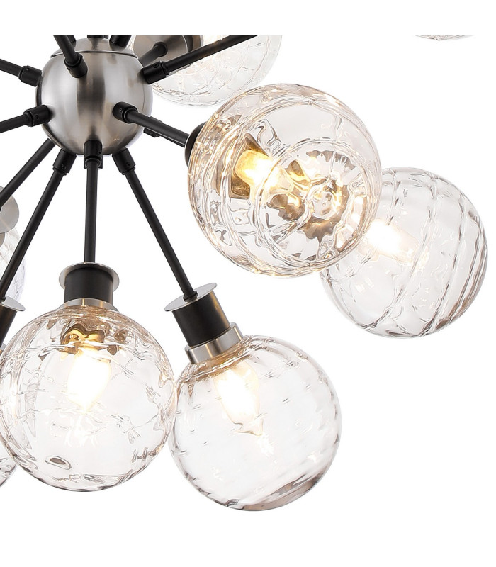 Placid 78cm Pendant 14 Light E14 15cm Round Textured Melting Glass Shade Satin Nickel Clear & Satin Black-7