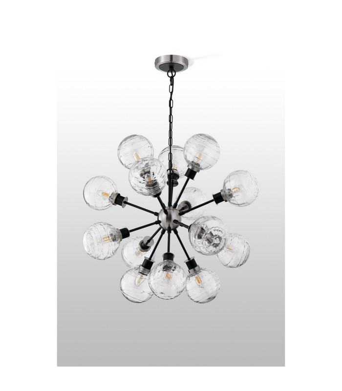 Placid 78cm Pendant 14 Light E14 15cm Round Textured Melting Glass Shade Satin Nickel Clear & Satin Black-8