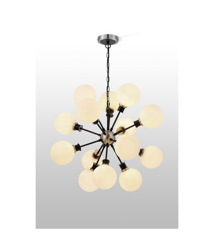 Placid 78cm Pendant 14 Light E14 15cm Round Glass Shade Satin Nickel Opal & Satin Black-3