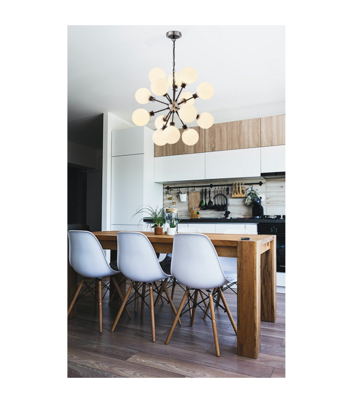Placid 78cm Pendant 14 Light E14 15cm Round Glass Shade Satin Nickel Opal & Satin Black-4
