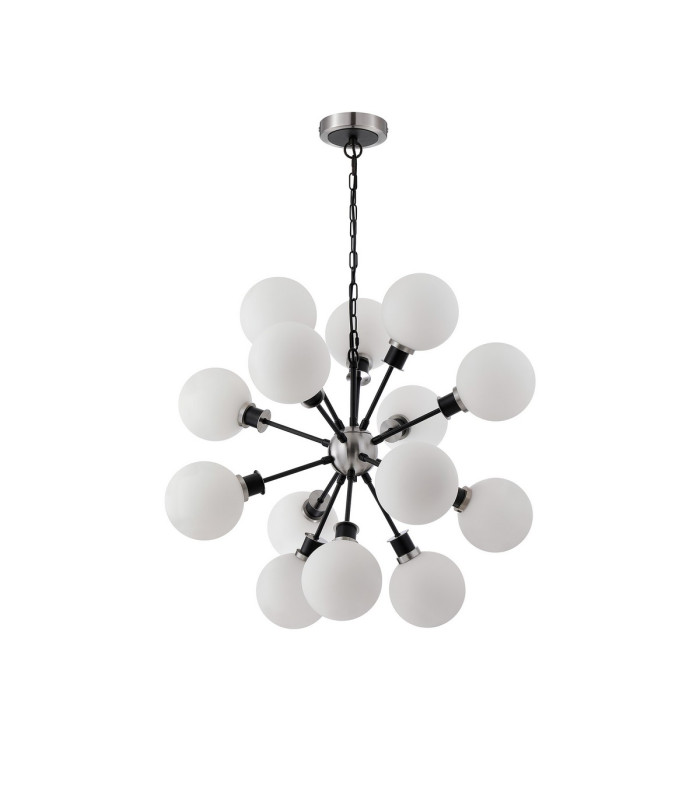 Placid 78cm Pendant 14 Light E14 15cm Round Glass Shade Satin Nickel Opal & Satin Black-5