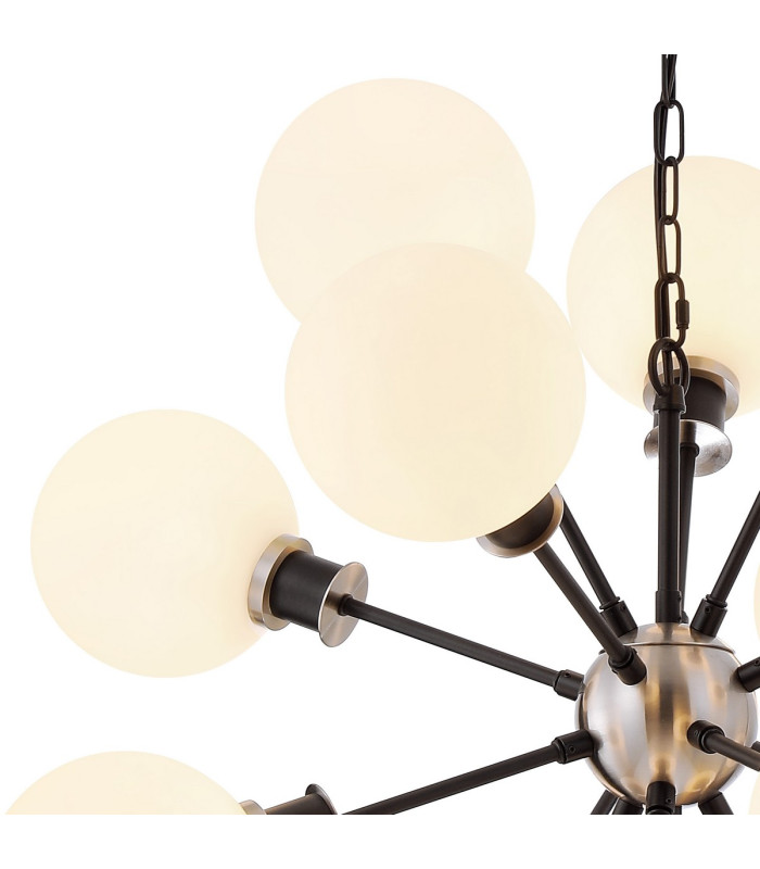 Placid 78cm Pendant 14 Light E14 15cm Round Glass Shade Satin Nickel Opal & Satin Black-7