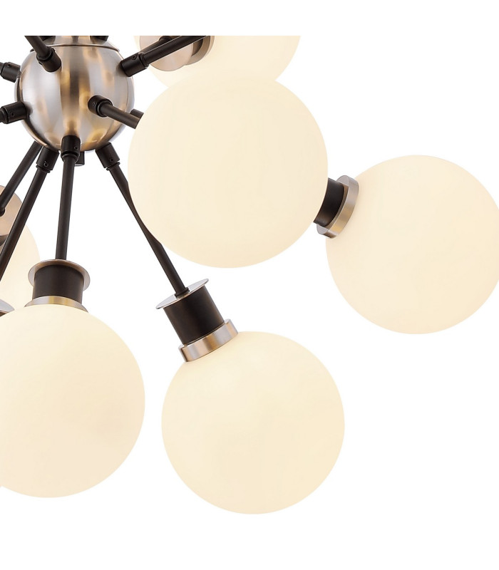 Placid 78cm Pendant 14 Light E14 15cm Round Glass Shade Satin Nickel Opal & Satin Black-8