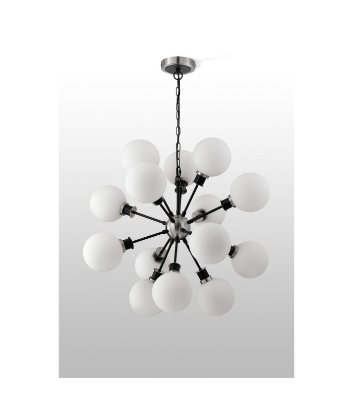 Placid 78cm Pendant 14 Light E14 15cm Round Glass Shade Satin Nickel Opal & Satin Black-9