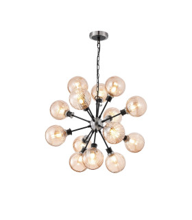 Placid 78cm Pendant 14 Light E14 15cm Round Segment Glass Shade Satin Nickel Amber Plated & Satin Black-1