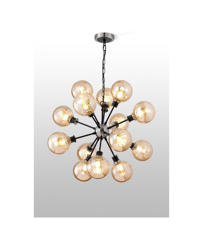 Placid 78cm Pendant 14 Light E14 15cm Round Segment Glass Shade Satin Nickel Amber Plated & Satin Black-3