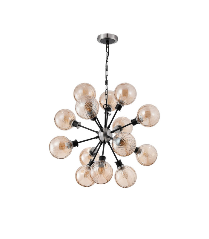 Placid 78cm Pendant 14 Light E14 15cm Round Segment Glass Shade Satin Nickel Amber Plated & Satin Black-4