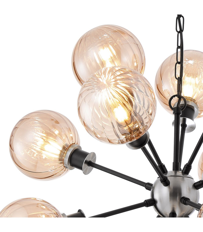 Placid 78cm Pendant 14 Light E14 15cm Round Segment Glass Shade Satin Nickel Amber Plated & Satin Black-6