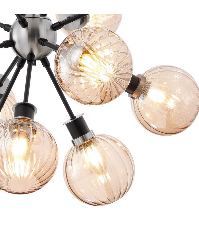 Placid 78cm Pendant 14 Light E14 15cm Round Segment Glass Shade Satin Nickel Amber Plated & Satin Black-7