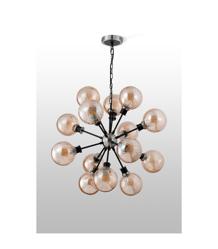 Placid 78cm Pendant 14 Light E14 15cm Round Segment Glass Shade Satin Nickel Amber Plated & Satin Black-8