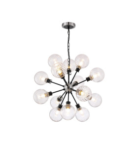 Placid 78cm Pendant 14 Light E14 15cm Round Segment Glass Shade Satin Nickel Clear & Satin Black-1