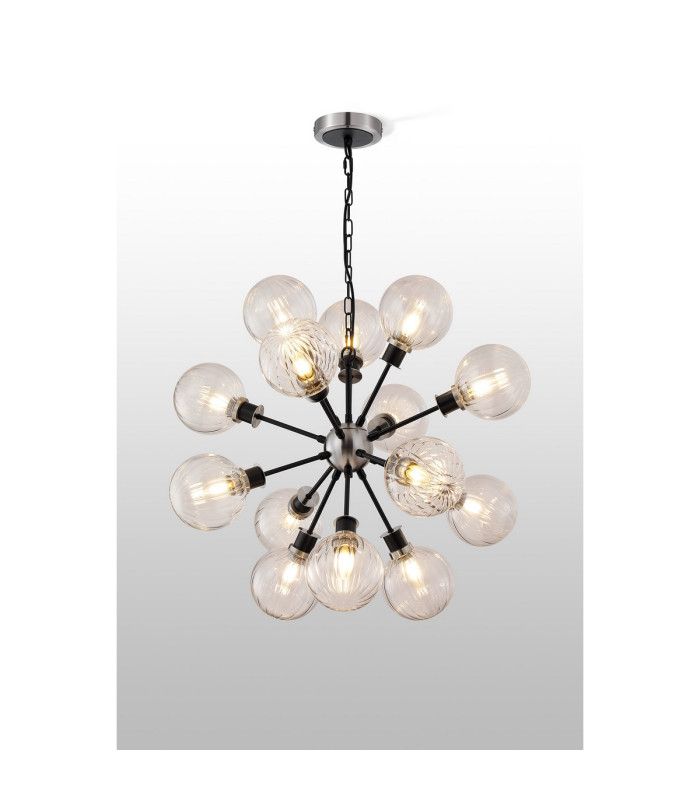 Placid 78cm Pendant 14 Light E14 15cm Round Segment Glass Shade Satin Nickel Clear & Satin Black-3