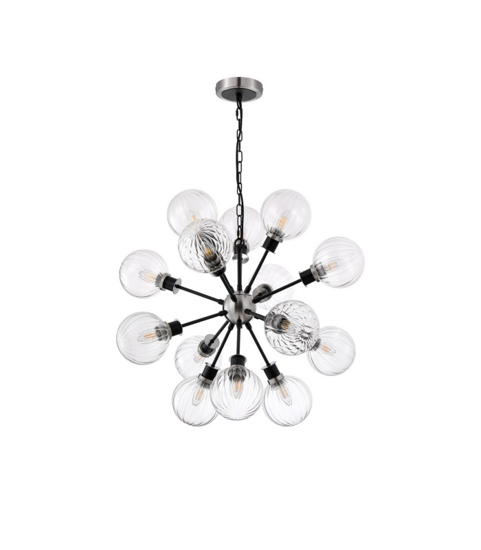 Placid 78cm Pendant 14 Light E14 15cm Round Segment Glass Shade Satin Nickel Clear & Satin Black-4