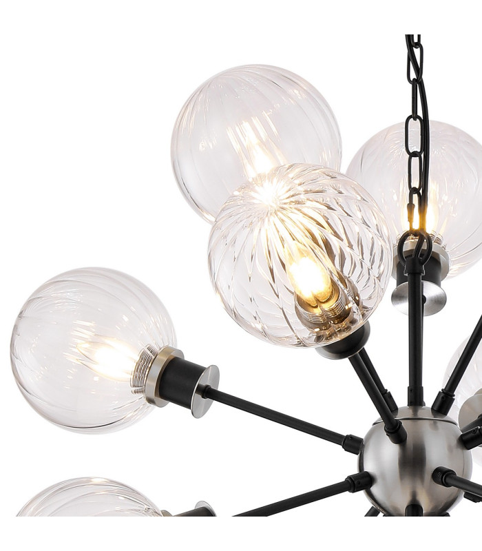 Placid 78cm Pendant 14 Light E14 15cm Round Segment Glass Shade Satin Nickel Clear & Satin Black-7