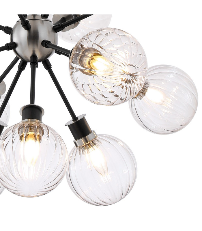 Placid 78cm Pendant 14 Light E14 15cm Round Segment Glass Shade Satin Nickel Clear & Satin Black-8