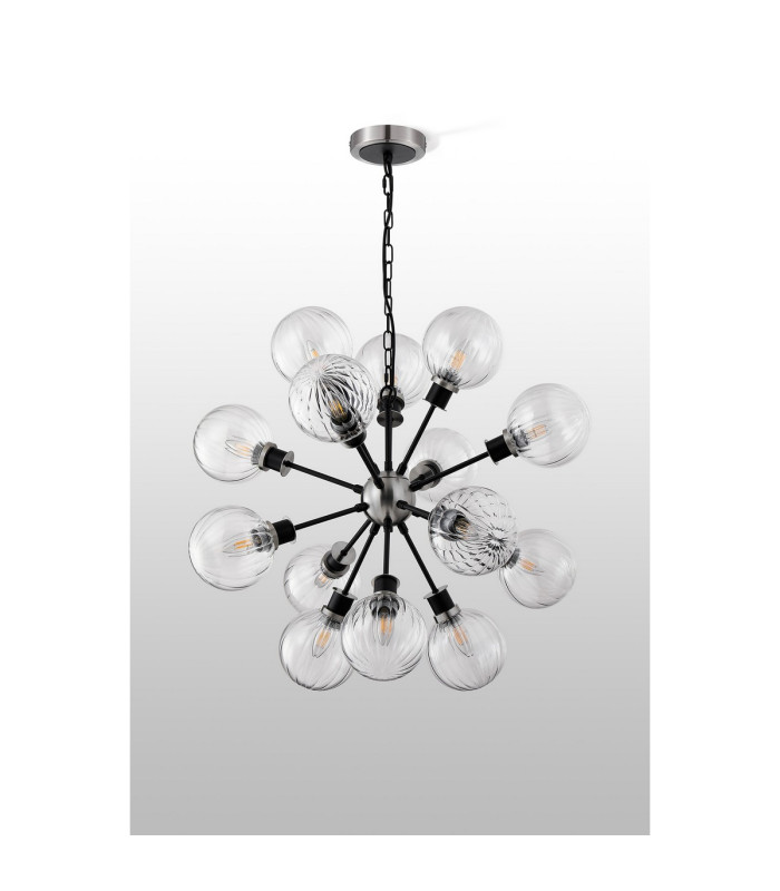 Placid 78cm Pendant 14 Light E14 15cm Round Segment Glass Shade Satin Nickel Clear & Satin Black-9