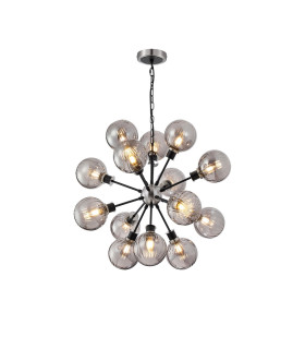 Placid 78cm Pendant 14 Light E14 15cm Round Segment Glass Shade Satin Nickel Smoke Plated & Satin Black-1