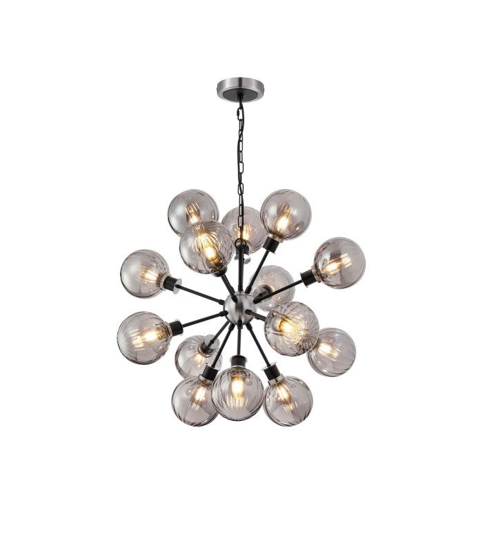 Placid 78cm Pendant 14 Light E14 15cm Round Segment Glass Shade Satin Nickel Smoke Plated & Satin Black-1
