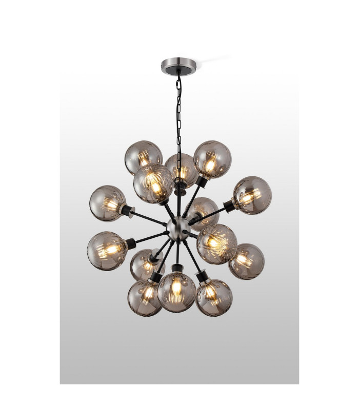 Placid 78cm Pendant 14 Light E14 15cm Round Segment Glass Shade Satin Nickel Smoke Plated & Satin Black-3