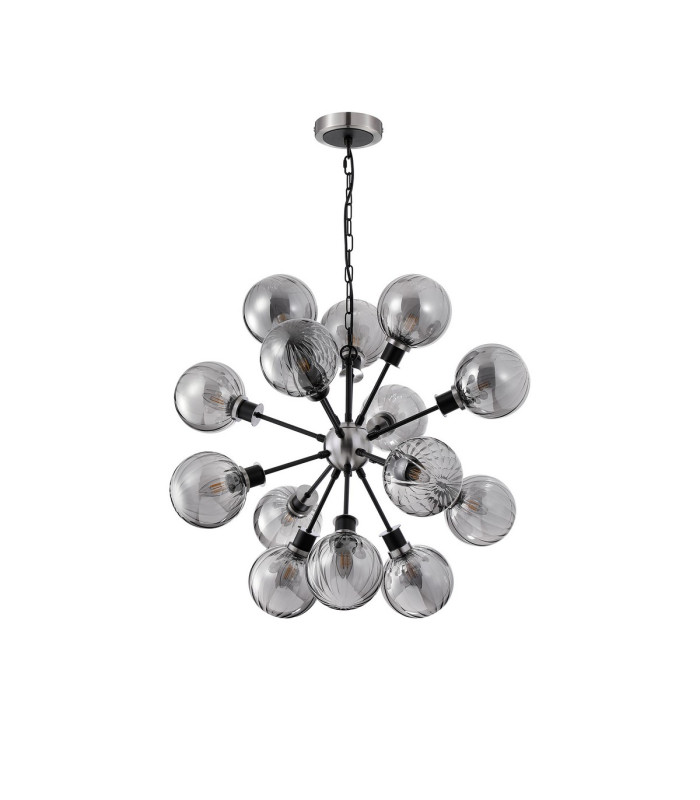 Placid 78cm Pendant 14 Light E14 15cm Round Segment Glass Shade Satin Nickel Smoke Plated & Satin Black-4