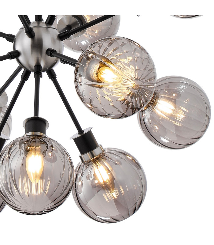 Placid 78cm Pendant 14 Light E14 15cm Round Segment Glass Shade Satin Nickel Smoke Plated & Satin Black-7