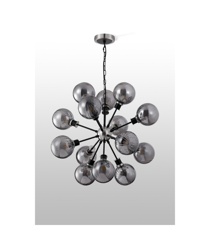Placid 78cm Pendant 14 Light E14 15cm Round Segment Glass Shade Satin Nickel Smoke Plated & Satin Black-8