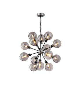 Placid 78cm Pendant 14 Light E14 15cm Round Glass Shade Satin Nickel Smoke Plated & Satin Black-1